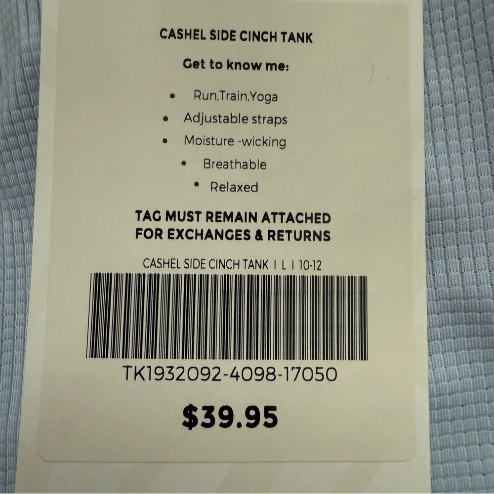 Fabletics Cashel Side Cinch Tank Top Large Powder Blue Mesh Ruched NWT - Picture 5 of 7
